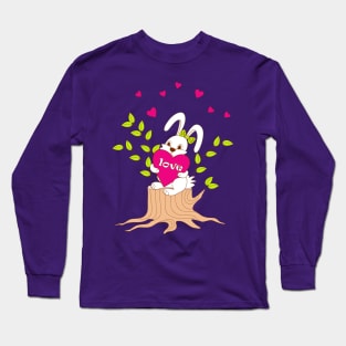 bunny with love on the stump Long Sleeve T-Shirt